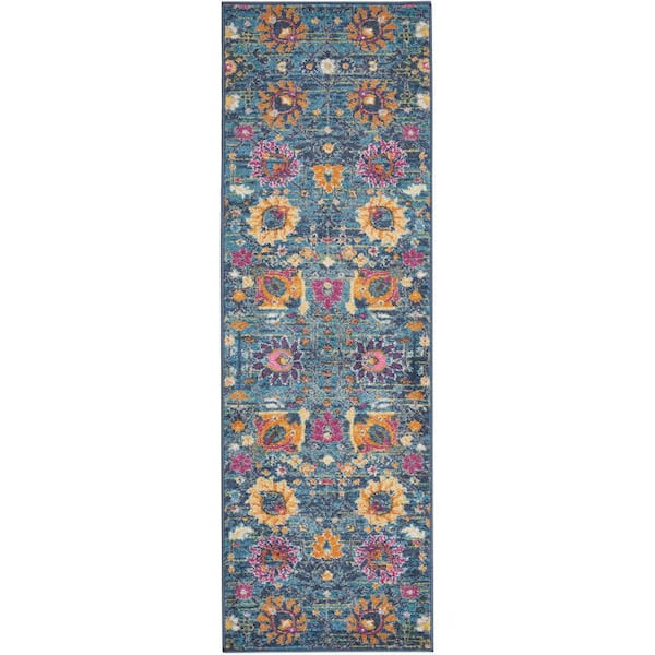 Nourison Passion Denim 2 ft. x 6 ft. Floral Transitional Kitchen Runner Area Rug
