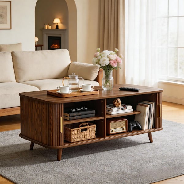 サイドテーブル・ナイトテーブル・ローテーブル Vintage coffee table Mid century CHRISTOPHER KNIGHT HOME Berger Mid-Century Modern 47.24 in. Walnut