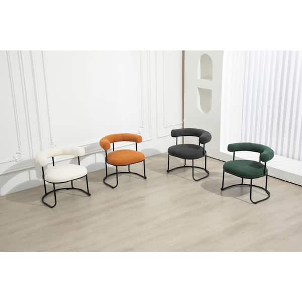 Unbranded Green Boucle Dining Chairs Set of 2 Mid-Century Modern Curved Backrest Side Chair, Round Upholstered Kitchen Chairs
