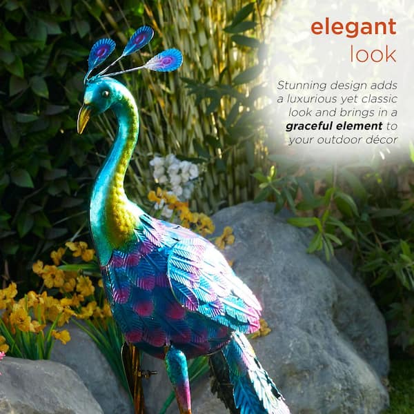 Alpine Corporation 28 in. Tall Outdoor Metallic Peacock