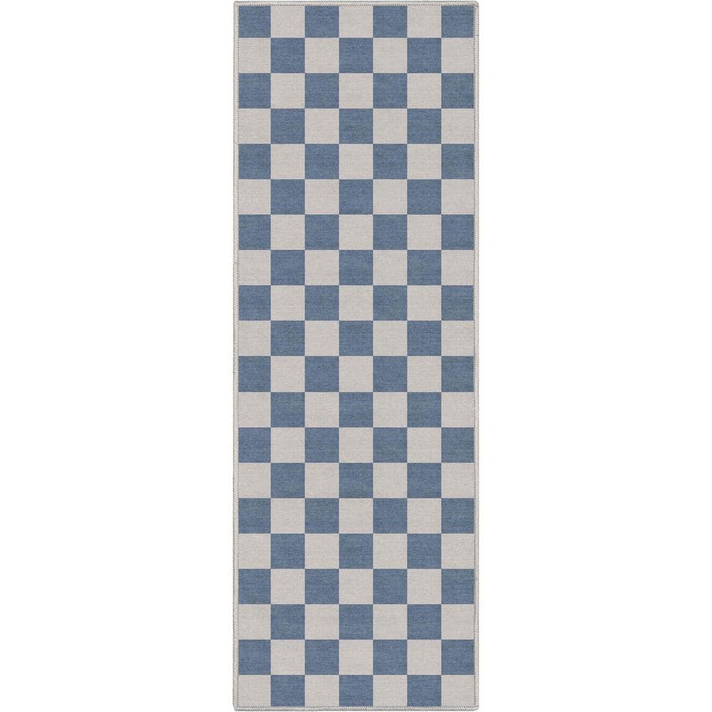 Well Woven Blue 2 ft. x 5 ft. Runner FlatWeave Apollo Square Modern