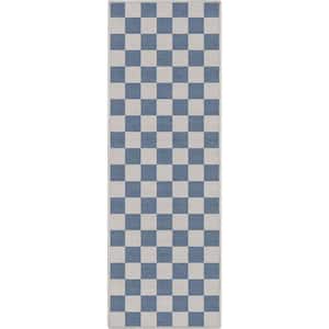 Blue 2 ft. x 5 ft. Runner Flat-Weave Apollo Square Modern Geometric Boxes Area Rug