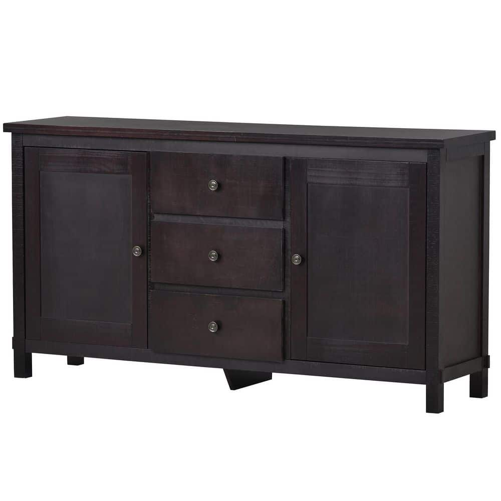 Espresso Retro Solid Wood Buffet Cabinet with 2 Storage Cabinets ...