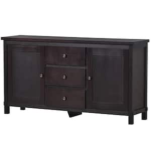 Espresso Retro Solid Wood Buffet Cabinet with 2 Storage Cabinets, Adjustable Shelves and 3-Drawers for Living Room