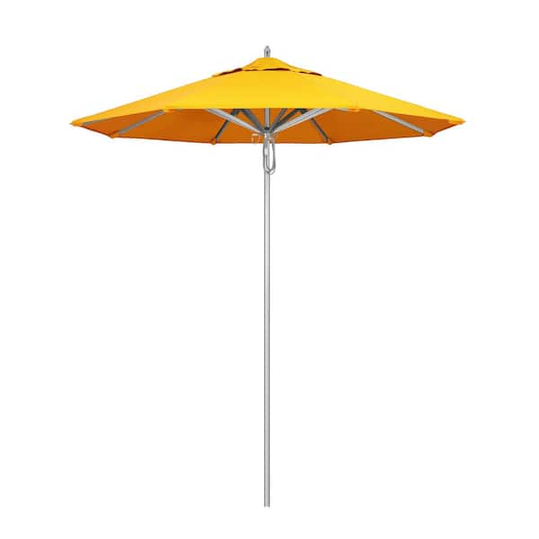 California Umbrella 7.5 ft. Silver Aluminum Commercial Market Patio Umbrella with Pulley Lift in Sunflower Yellow Sunbrella