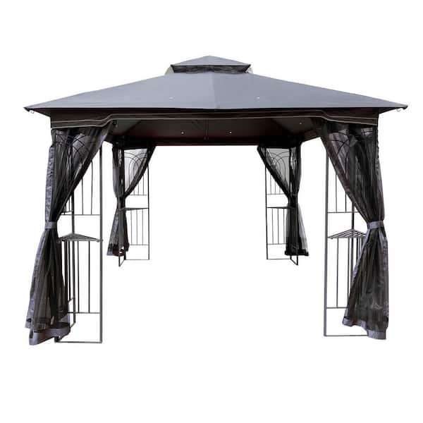 Sudzendf 10 ft. x 10 ft. Outdoor Gray Gazebo Canopy With Ventilated Double Roof And Mosquito Net