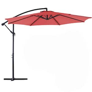 9.8 ft. Metal Cantilever Patio Umbrella, Beach Umbrella with Tilt Adjustment, 8-Ribs and UV Protection in Red