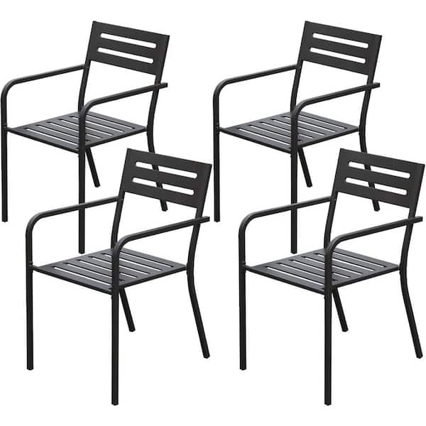 Black Metal Dining Chairs for Kitchen and Dining Room (Set of 4)