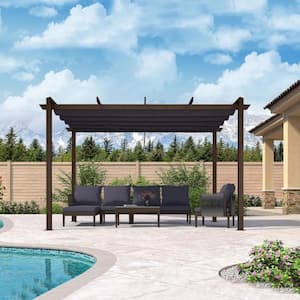 10 ft. x 12 ft. Navy Blue Metal Outdoor Retractable Pergola with Shade Canopy Cover for Beach Deck Gazebo