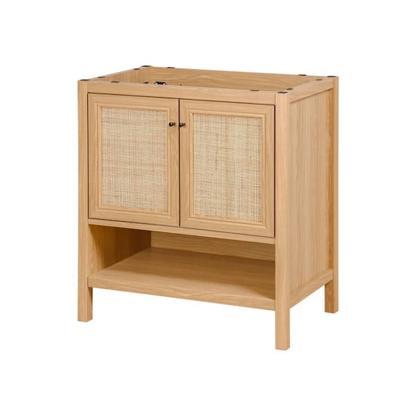 Jasper 30 in. W x 18 in. D x 33 in. H Rattan Modern Coastal 2-Shelf Bath Vanity Cabinet without Top in Oak