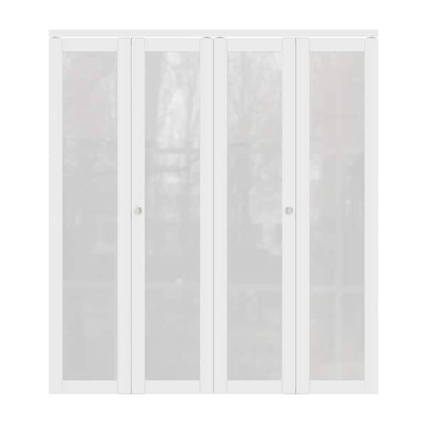 72 in. x 80 in. 1-Lite Frosted Glass Solid Core MDF White Finished Glass Closet Bifold Door with Hardware For Closet