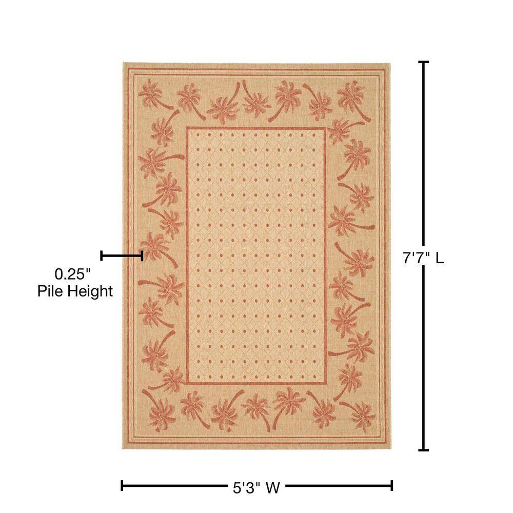 Ivory and Rust Floral Rectangular Synthetic Area Rug