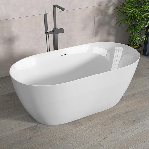 Baily 51 in. Acrylic Oval Slipper Flatbottom Freestanding Bathtub in Glossy White