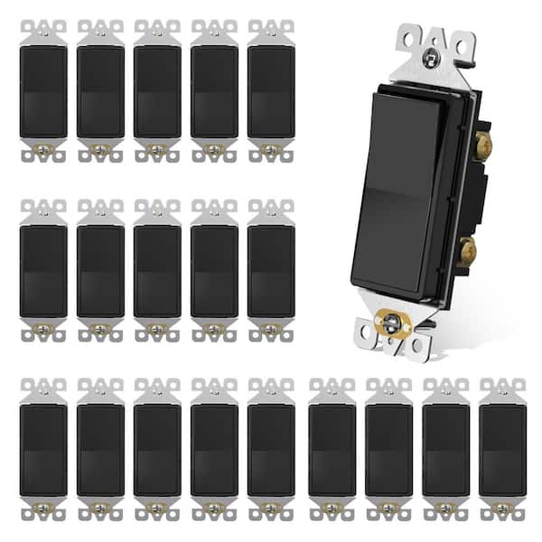 15 Amp Self-Grounding Paddle Rocker Light Switch, Glossy Black (20-Pack)