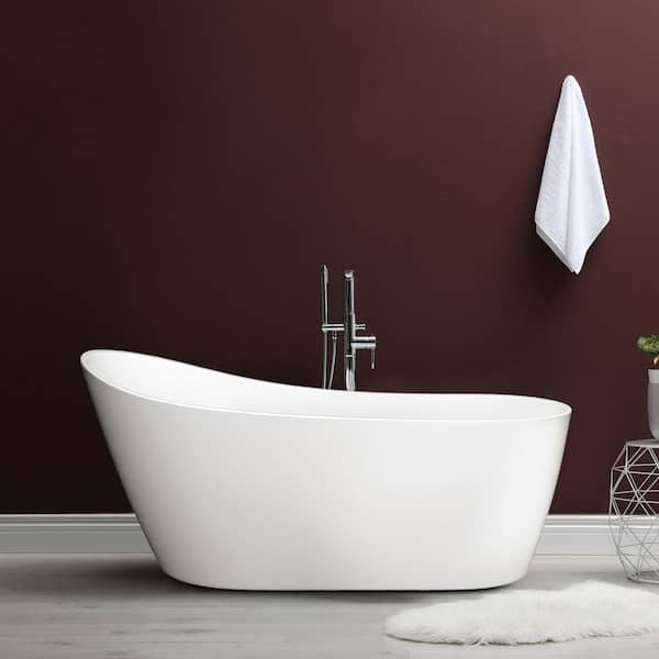 Getpro 55 in. Acrylic Single Slipper Flatbottom Non-Whirlpool Bathtub in White