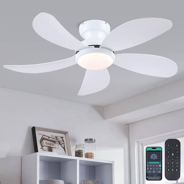 42 in. Indoor/Outdoor Modern White Ceiling Fan with Dimmable 3 Color LED Light and Remote/APP Control