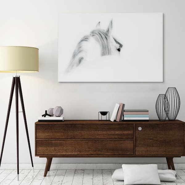 Empire Art Direct 48 in. x 32 in. "Blanco Mare Horse" Frameless Free Floating Tempered Glass Panel Graphic Art