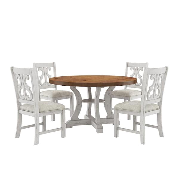 Furniture of America Wicks 5-Piece Distressed White and Dark Oak Dining Set