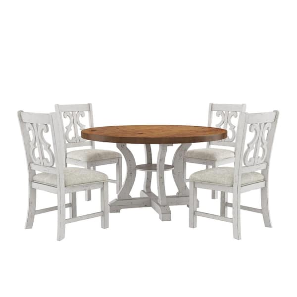 Wicks 5-Piece Distressed White and Dark Oak Dining Set