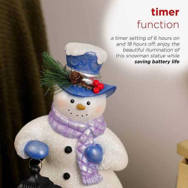 Alpine Corporation Lavender Winter Snowman Holding Lantern Statue