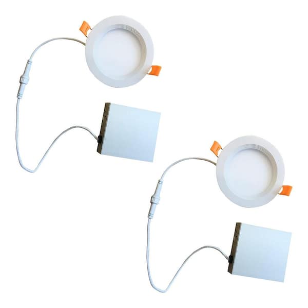 4 in. Canless 2700K, 65-Watt Equivalent, White Round Dimmable LED Baffle Recessed Downlight with J-Box Included (2-Pack)