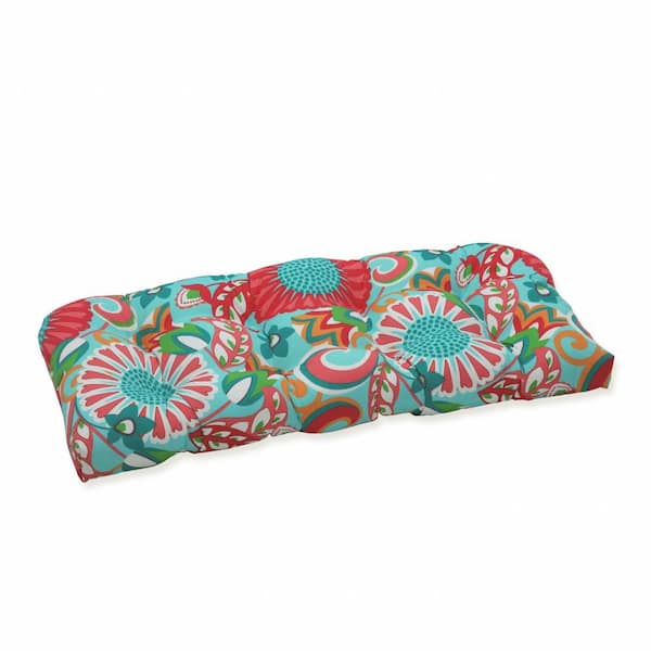 Pillow Perfect Floral Rectangular Outdoor Bench Cushion in Green