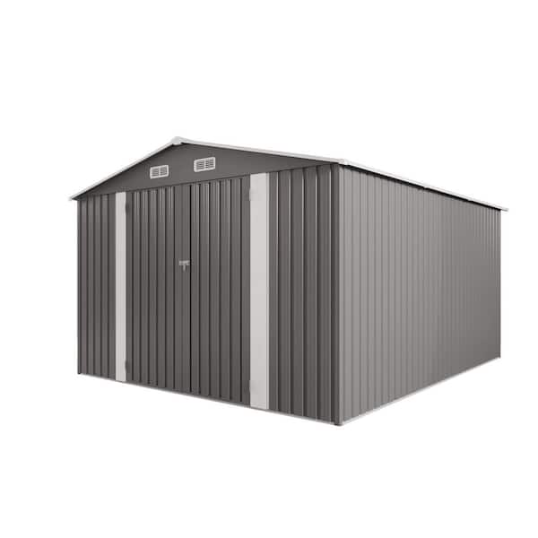 12 ft. W x 10 ft. D Metal Storage Shed with Double Door, 2-Window in Grey (120 sq. ft. )