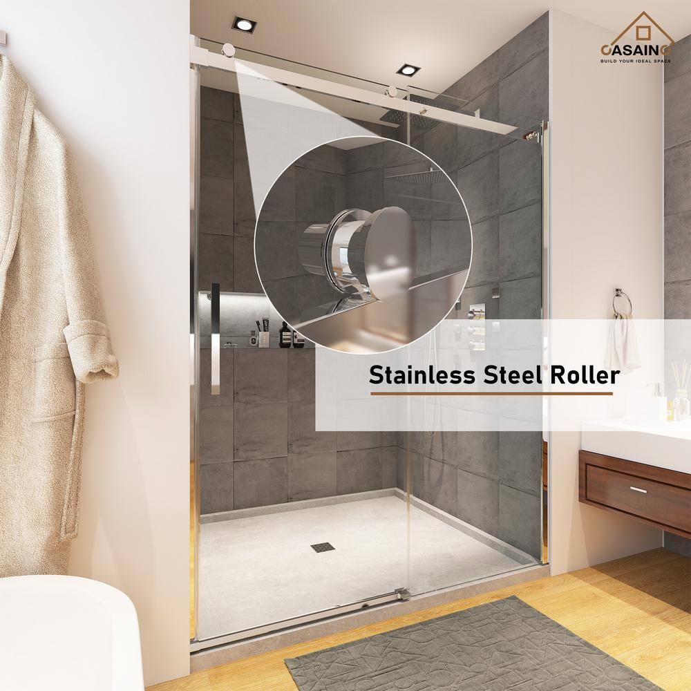 60" Chrome Frameless Sliding Shower Door with Tempered Glass