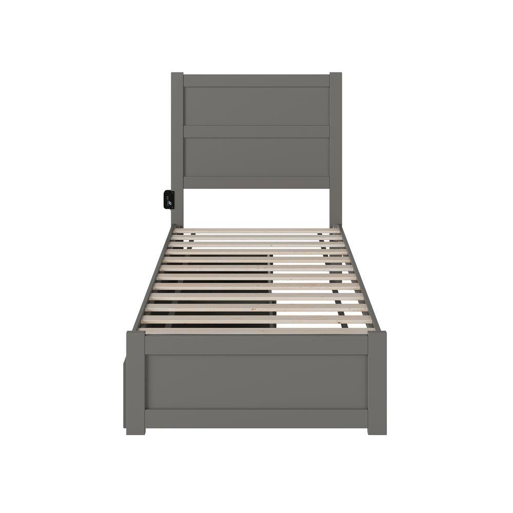 Gray Twin Wood Bed with Headboard and Storage Drawers