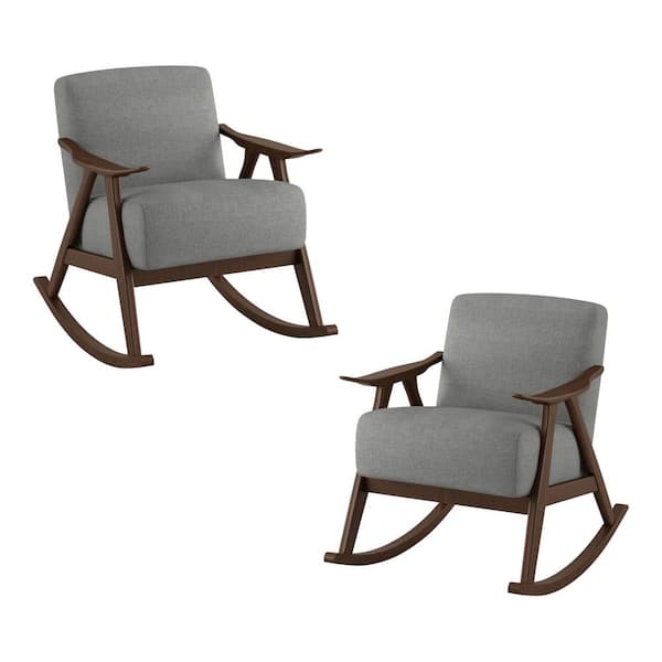 EVERGLADE HOME Bracco Gray Mid-Century Fabric Upholstery Solid Wood Rocking Chair (Set of 2)