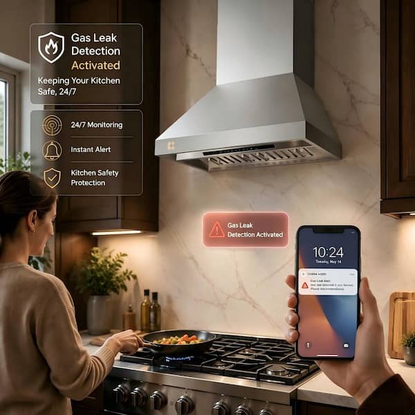 Pro Series 36 in. Smart Wall Mount Ducted Range Hood in Stainless Steel with WiFi, Voice Control and Gas Leak Detection