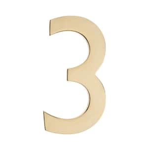 4 In. Polished Brass Floating House Number 3