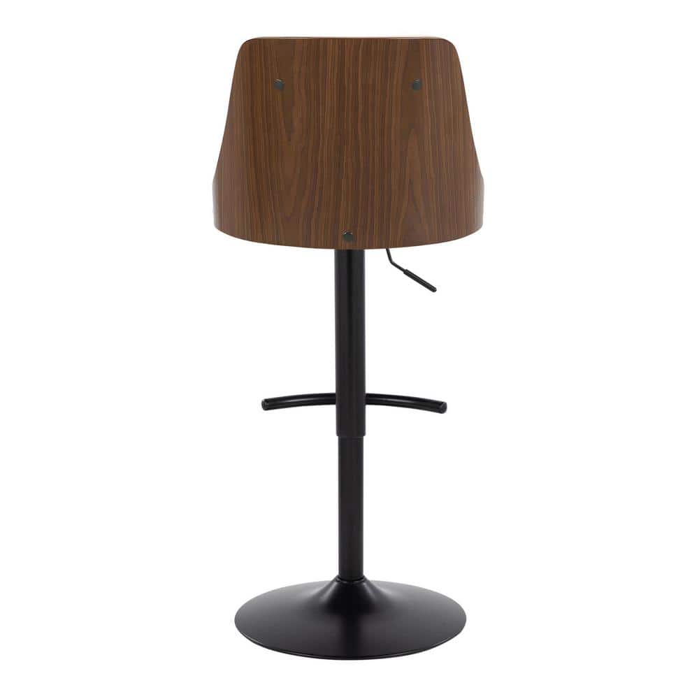 Cream Faux Leather and Walnut Adjustable Swivel Bar Stools, Set of 2