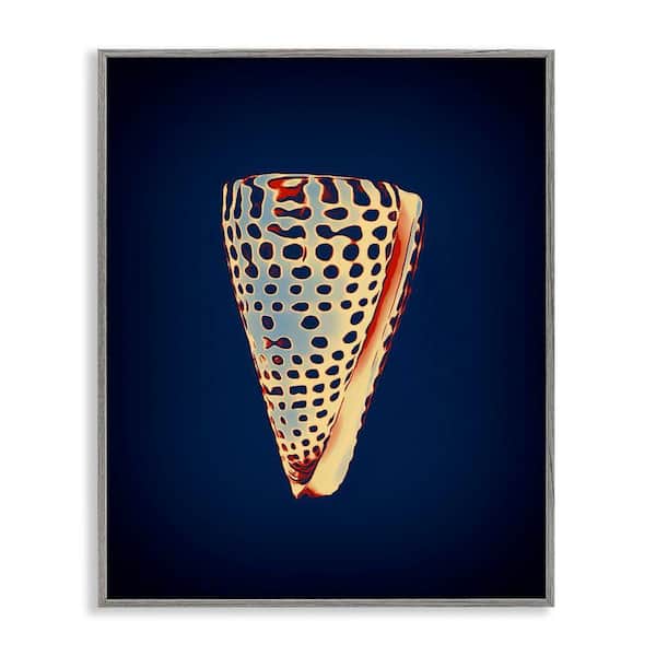 Stupell Industries Cone Shell on Blue by Graffi*tee Studios Gray Framed Coastal Giclee Art Print 30 in. x 24 in.