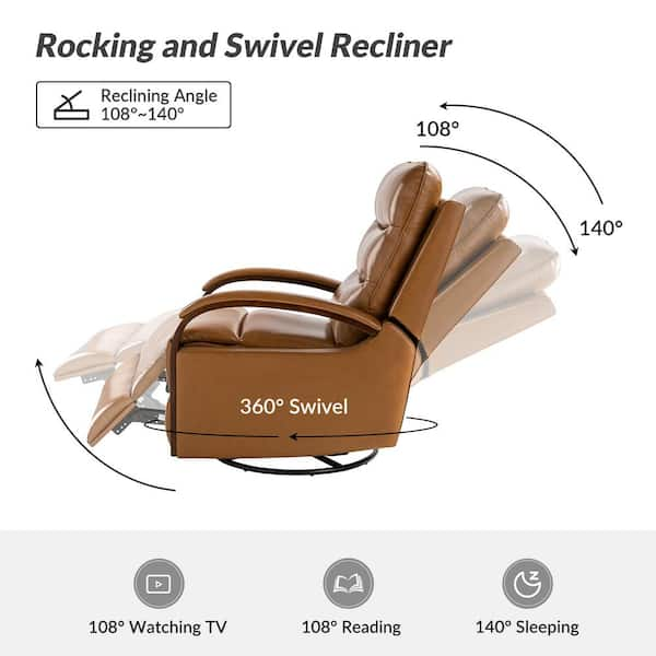 JAYDEN CREATION Joseph Beige Genuine Leather Swivel Rocking Manual Recliner  with Straight Tufted Back Cushion and Curved Mood Arms RCCZ0827-BGE - The  Home Depot