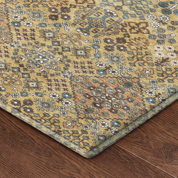 Mayfield Premium Machine Washable Abstract AMF2477 Gold 2 ft. x 3 ft. Accent Rug