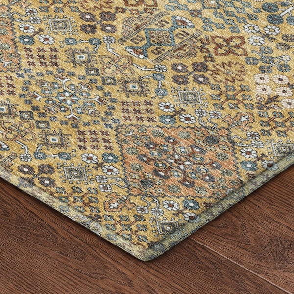 Mayfield Premium Machine Washable Abstract AMF2477 Gold 5 ft. x 7 ft. 6 in. Area Rug