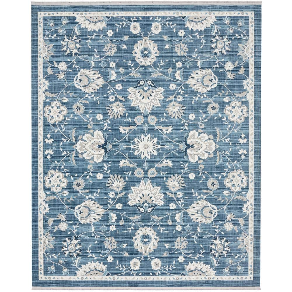 Nourison Lennox Blue/Ivory 9 ft. x 12 ft. Bordered Transitional Area ...