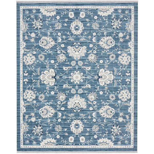 Nourison Lennox Blue/Ivory 9 ft. x 12 ft. Bordered Transitional Area Rug