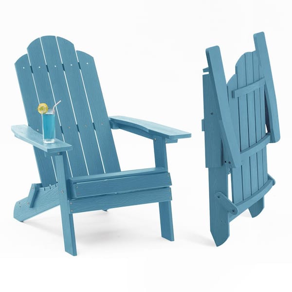 Mximu Blue Plastic Outdoor Patio Folding Adirondack Chair