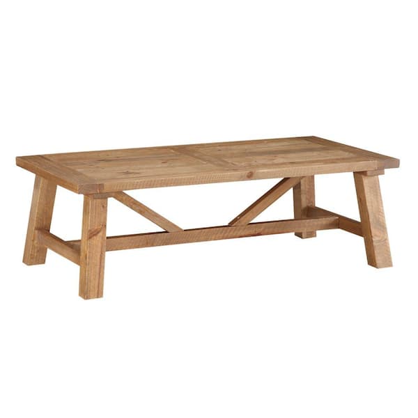 Brown Large Rectangle Wood Coffee Table, Sawhorse Style Coffee Table