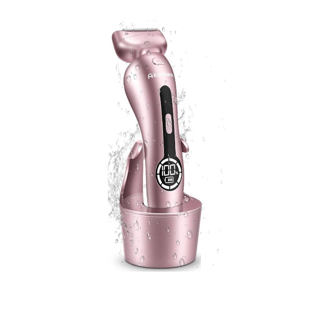 Portable Cordless Electric Shaver with Detachable Head for Women in Pink
