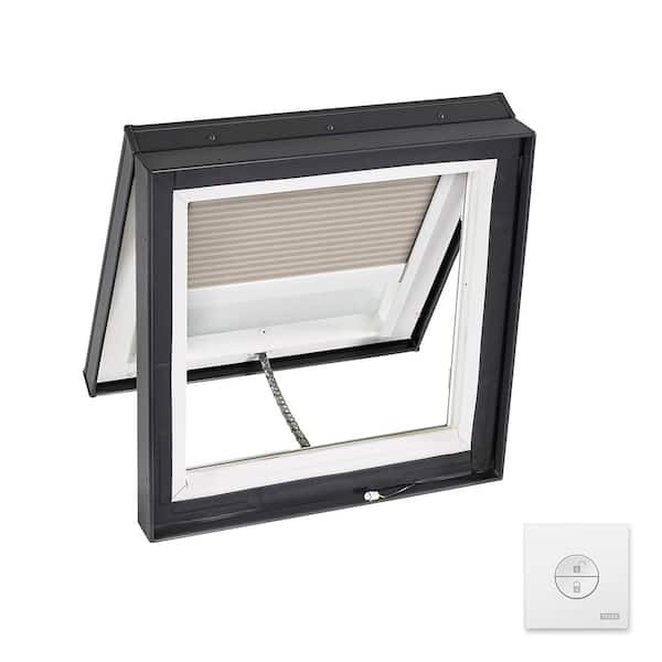 VELUX 30-1/2 x 30-1/2 in. Solar Powered Venting Curb Mount Skylight, Laminated LowE3 Glass, Classic Sand Light Filtering Blind