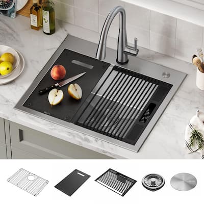 Siavonce Kitchen Sink Flying rain Waterfall Kitchen Sink Set 30x 18 304  Stainless Steel Sink with Pull Down Faucet DJ-ZX-W1225102390 - The Home  Depot