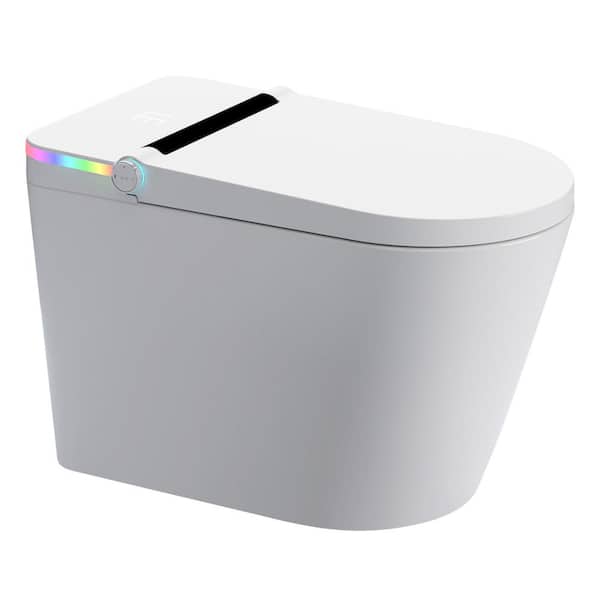 LORDEAR 1-Piece 12 in. Rough-In 1.32 GPF Dual Flush Elongated Tankless Smart Bidet Toilet in White with Foot Sensor Flush