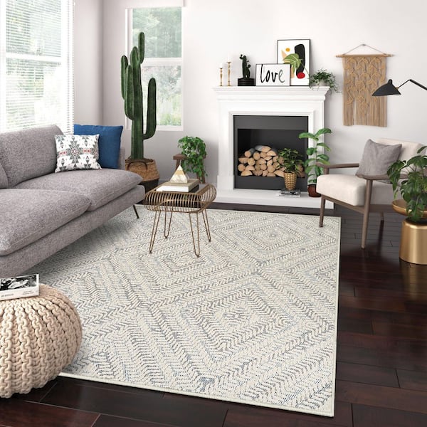 Liguria Levanto Aqua Blue 5 ft. x 8 ft. Contemporary Flatweave Geometric Polypropylene Rectangle Indoor/Outdoor Area Rug
