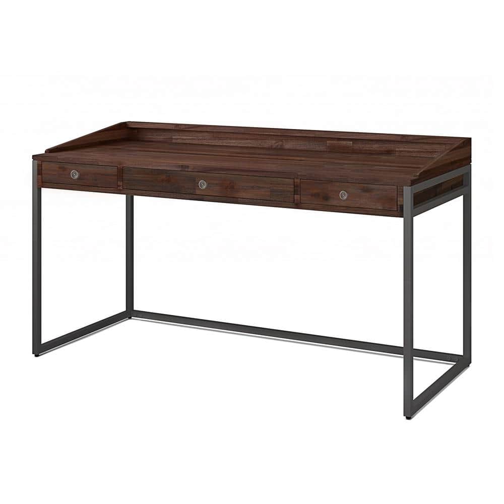 Industrial Distressed Charcoal Brown Acacia Wood Desk with Drawer