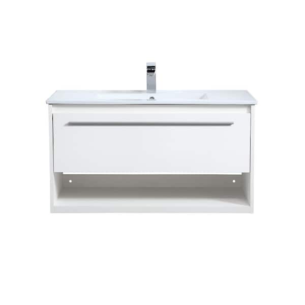 Unbranded Simply Living 36 in. W x 18.31 in. D x 19.69 in. H Bath Vanity in White with White Resin Top