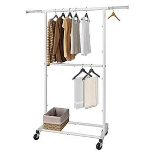 White Metal Garment Clothes Rack with Extendable Rod 30.5 in. W x 65 in. H