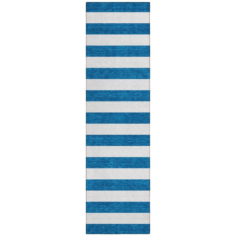 Navy Blue 2 ft. x 8 ft. Woven Striped Polyester Runner Indoor/Outdoor Area Rug price history on PriceWatchPro